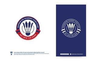 Badminton-Club-Logo-Vorlage, Logo-Konzept für Badminton-Turniere. Vereinsmannschaftsidentität lokalisiert auf weißem Hintergrund, abstrakte Sportsymboldesign-Vektorillustration vektor