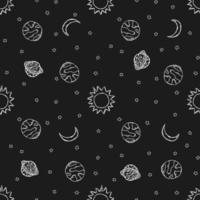 sömlösa rymdmönster. kosmos bakgrund. doodle vektor utrymme illustration med planeter, stjärnor, måne, sol