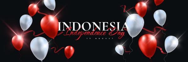 glad Indonesiens självständighetsdag. Indonesiens självständighetsdag bakgrund med ballonger, användbar för banderoll, affisch och gratulationskort. kemerdekaan indonesien vektor