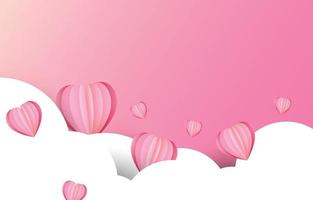 papierschnittelemente in form des herzens, das auf rosa und süßem hintergrund fliegt. vektorsymbole der liebe für den glücklichen valentinstag, geburtstagsgrußkartendesign. vektor