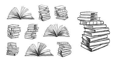 böcker, handritad illustration i skiss stil. vektor