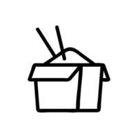 kinesisk mat i papperslåda med ätpinnar ikon vektor kontur illustration