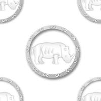 sömlöst mönster med rund ram och vit noshörning för vilda djurkoncept, vektor eller illustration med papperskonststil
