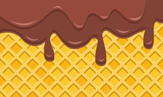 flüssige braune Sahne oder Schokolade tropft über die Waffel. Hintergrund mit Kopierbereich. Verpackungsdesign, Banner. Stock-Vektor-Illustration. vektor