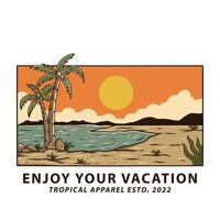 Sommerparadies Genießen Sie Ihren Urlaub im handgezeichneten Retro-Vintage-Stil. T-Shirts, Poster und andere Verwendungen. vektor