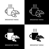 croissant och varm dryck ikon. efterrätt och frukostmeny logotyp. bakverk och bageri vektor symbol