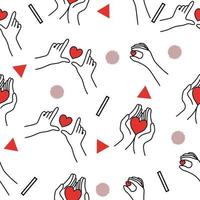 kvinnor flicka hand röd kärlek gest med abstrakt svart och rött objekt röd härd platt linje konst illustration vit. vektor