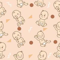 set söt baby bebisar pojke tecknad lägenhet med abstrakt brun objekt samling illustration lite rosa. vektor