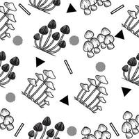 Schwarz-Weiß-Set Pilz gesunde Ernährung graviert handgezeichnete zufällige schwarze Objektumrissillustration weiß. vektor