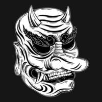 dunkle kunst japanisches monster oni mask tattoo handgezeichneter schraffurstil vektor