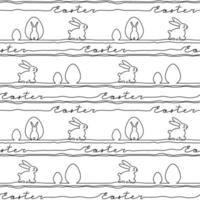 Frohe Ostern. Vektor nahtlose Muster. Umriss Hasenhintergrund. Strichzeichnungen. text und kaninchen einzeilig.