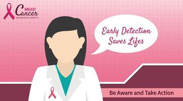 bröstcancer medvetenhet månad citat med doktor animerade ikon illustration tapetdesign vektor