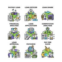 lån finans bank set ikoner vektor illustrationer