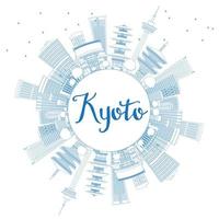 skizzieren sie die skyline von kyoto mit blauen wahrzeichen und kopierraum. vektor