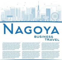 skissera Nagoyas skyline med blå byggnader och kopieringsutrymme. vektor