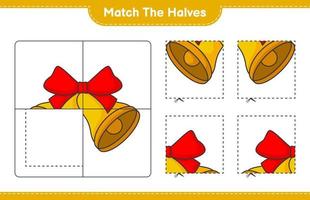 verbinde die Hälften. passende Hälften der Weihnachtsglocke. pädagogisches kinderspiel, druckbares arbeitsblatt, vektorillustration vektor