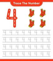 Verfolgen Sie die Nummer. verfolgungsnummer mit socken. pädagogisches kinderspiel, druckbares arbeitsblatt, vektorillustration vektor