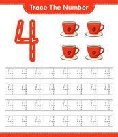 Verfolgen Sie die Nummer. verfolgungsnummer mit kaffeetasse. pädagogisches kinderspiel, druckbares arbeitsblatt, vektorillustration vektor