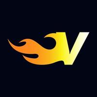 initial v flame logotyp vektor