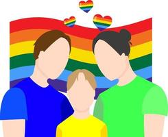 homosexuelle familie auf dem hintergrund der lgbt-flagge. flache vektorillustration vektor