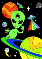 psychedelisches Poster mit Weltraum, Alien, UFO, Planeten. verrücktes Konzept. Surrealismus vektor