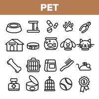 Symbolsatz Vektor für Haustierlinie. Tierschutz. Symbol für die Pflege von Haustieren. Hund, Katze Tierarzt Shop-Symbol. dünne Umriss-Web-Illustration
