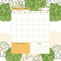 Monatsplaner Vorlage. Kalender. ein planer für die monatsorganisation der zeit mit floralem hintergrund. vektor