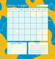 månadsplanerare mall. kalender. en planerare för månadsorganisation av tid med abstrakt bakgrund. vektor