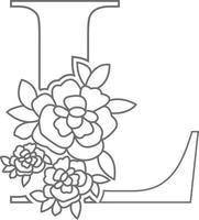 Blumenalphabetbuchstabemalbuch für Kinder. vektorillustration des pädagogischen alphabets letzteres mit blumenkunstwerk-farbseiten. Doodle-Stil. vektor