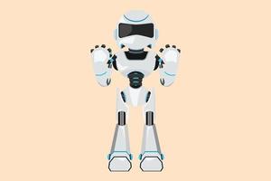 affärsdesign ritning glad robot stående med båda händerna ja gest. framtida teknikutveckling. artificiell intelligens och maskininlärningsprocesser. platt tecknad stil vektorillustration vektor