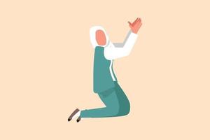 geschäftsflachzeichnung depressive arabische geschäftsfrau auf den knien, um hilfe bitten. Managerin im modischen Hijab betet. psychologische Therapie und Behandlung. Cartoon-Design-Vektor-Illustration vektor