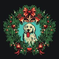 weihnachtskranz und hundevektorillustration vektor