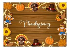 Thanksgiving-Poster mit Lebkuchen und Band auf Holzhintergrund vektor