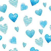 Aquarell Musterdesign mit niedlichen blauen Herzen auf weißem Hintergrund. Valentinstag drucken. vektor