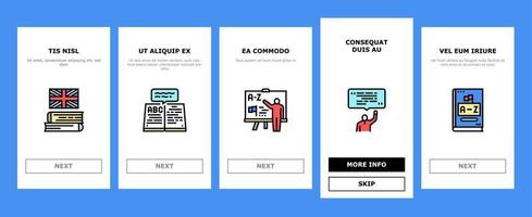englische sprache lernen in der schule onboarding icons set vector