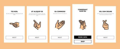 handgeste und gestikulieren onboarding-symbole setzen vektor