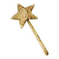 Aquarell Cliparts, niedliche Zeichnung aus Holz Zauberstab. Zauberstab mit einem Stern am Ende des Holzes. Kinderspielzeug mit Holzstruktur vektor
