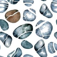 akvarell seamless mönster med floden småsten. ovala släta stenar av gråblå färg med vita ådror, ränder. isolerad på vit bakgrund. enkelt tryck av havsbotten, flodens botten vektor