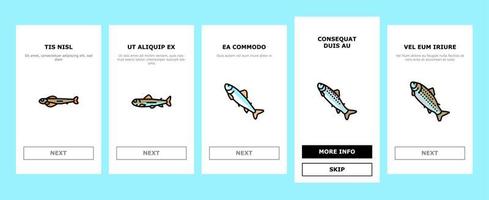 lachsfische köstliche meeresfrüchte onboarding icons set vektor