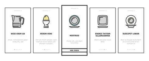 geschirr für bankett oder abendessen onboarding icons set vector