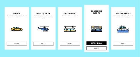 transport för ridning och flygning onboarding ikoner som vektor