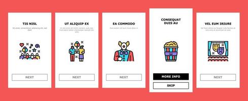 nöjespark underhållning onboarding ikoner som vektor