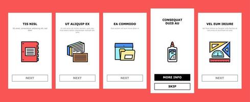 schulbedarf schreibwaren werkzeuge onboarding icons set vektor