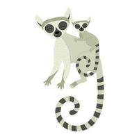 exotisk söt lemur mamma med sin baby. djur från madagaskar och afrika. vektor barns illustration i platt stil