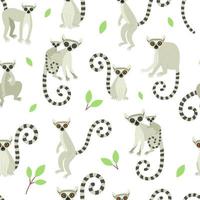 nahtlose Muster mit Lemuren auf weißem Hintergrund. exotische niedliche tiere aus madagaskar und afrika. vektorillustration im flachen stil vektor