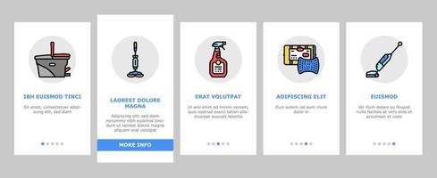 reinigungs- und waschzubehör-onboarding-ikonen stellten vektor ein
