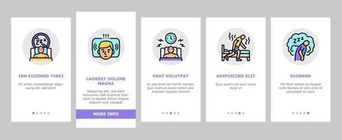 sömnlöshet person kroniska problem onboarding ikoner som vektor