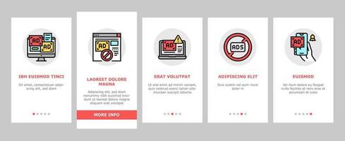 keine werbung werben für kostenlose onboarding-symbole gesetzter vektor