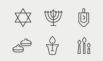 Chanukka-Linie-Icon-Set. jüdischer feiertag chanukka. traditioneller kuchen sufganiya, kerzenhalter hanukkiya, wirbelnder dreidel. Vektor-Illustration vektor