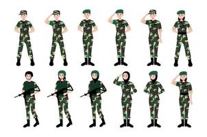 samling av indonesisk soldat seriefigur vektor